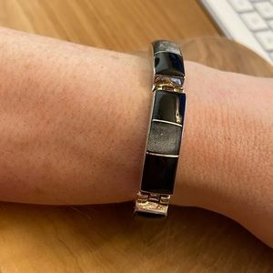 Heavy vintage Mexico 925 sterling silver onyx & quartz bracelet